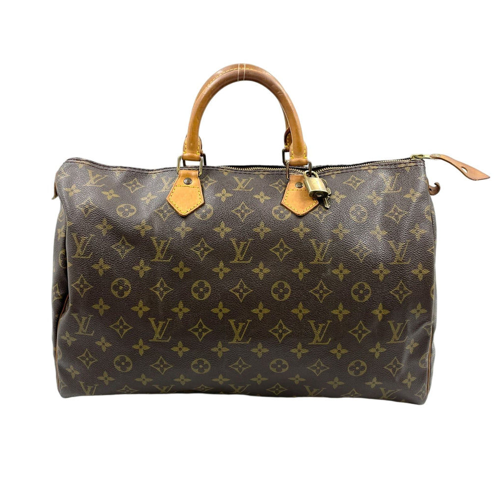 Louis Vuitton Speedy 40 Monogram Leather Brown Handbag Gold