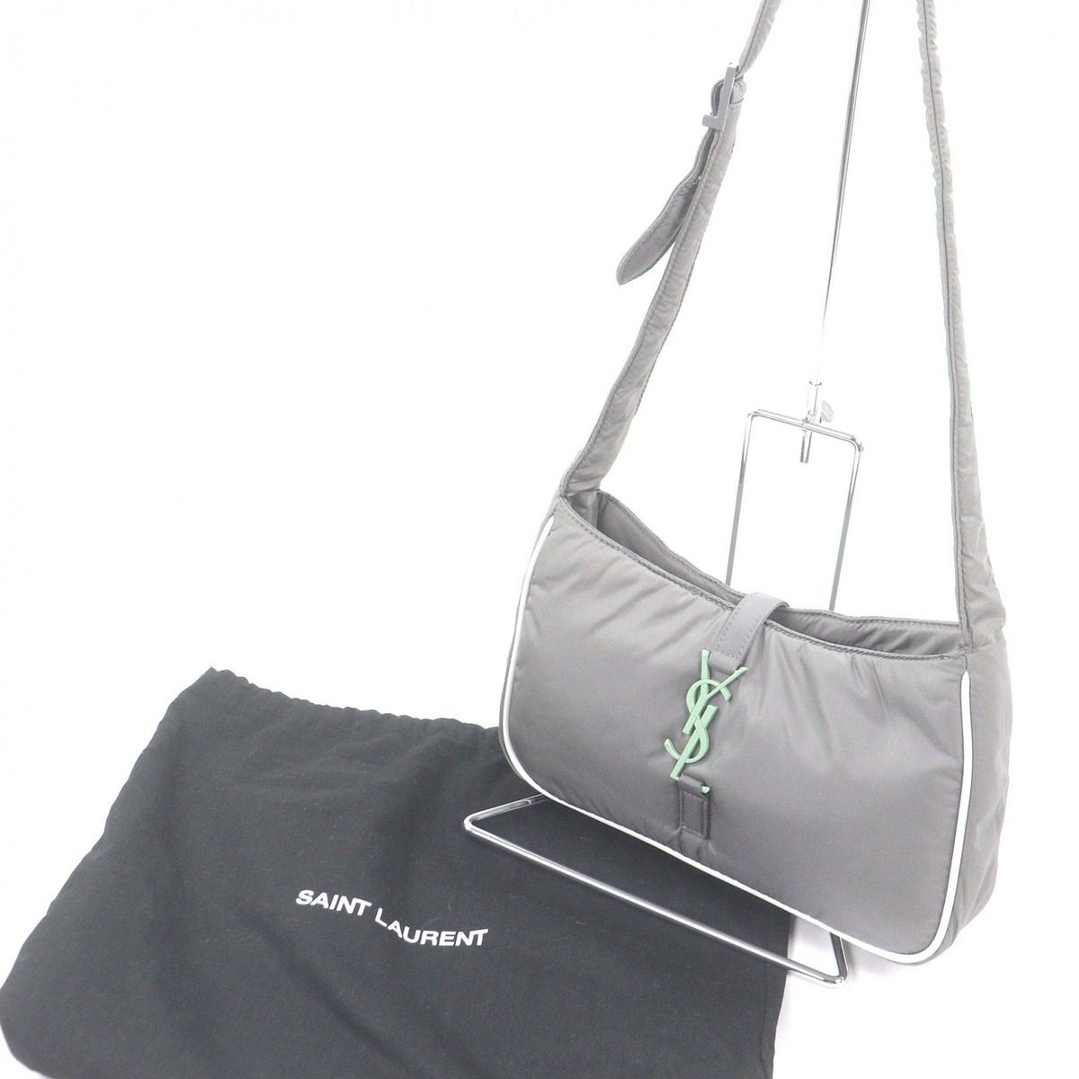 Saint Laurent Paris Nylon Cassandra Logo Shoulder Bag Gray — view 2