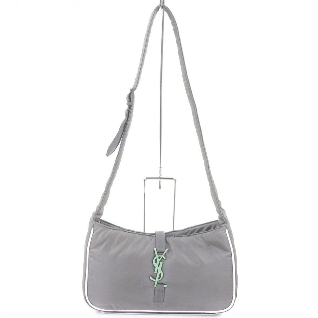 Saint Laurent Paris Nylon Cassandra Logo Shoulder Bag Gray