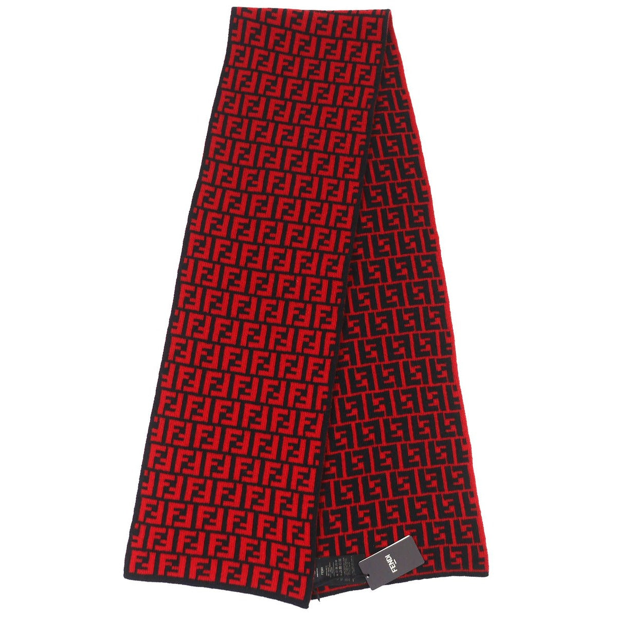 Fendi Wool FF Logo Zucca Pattern Knit Scarf Red Black — view 3