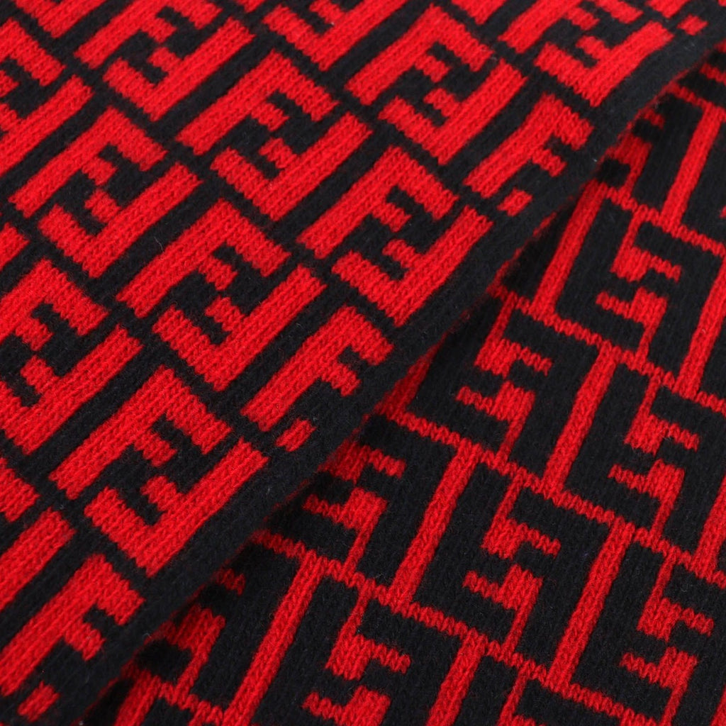 Fendi Wool FF Logo Zucca Pattern Knit Scarf Red Black — view 5