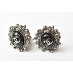 Chanel Earrings Accessories Coco Mark CC Rhinestone Gunmetal — view 3