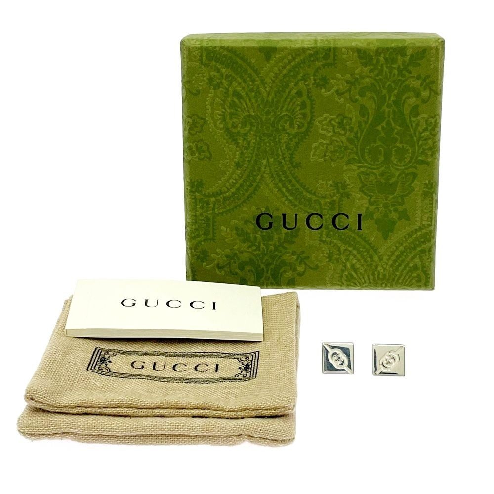 Gucci Silver Interlocking Square Earrings 925 Engraved