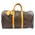Louis Vuitton Keepall Bandouliere 50 Monogram Leather Brown Boston Bag Gold