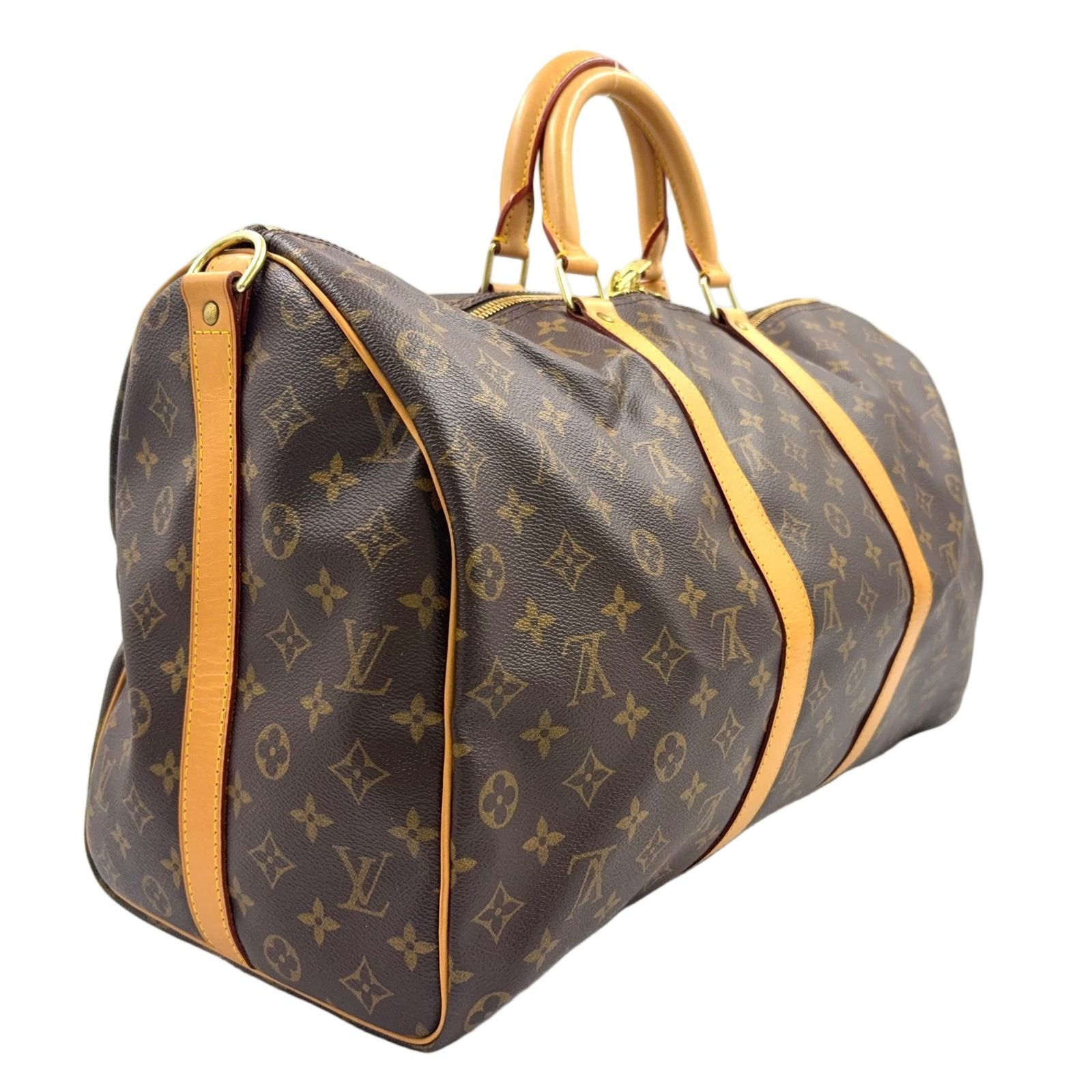 Louis Vuitton Keepall Bandouliere 50 Monogram Leather Brown Boston Bag Gold — view 2