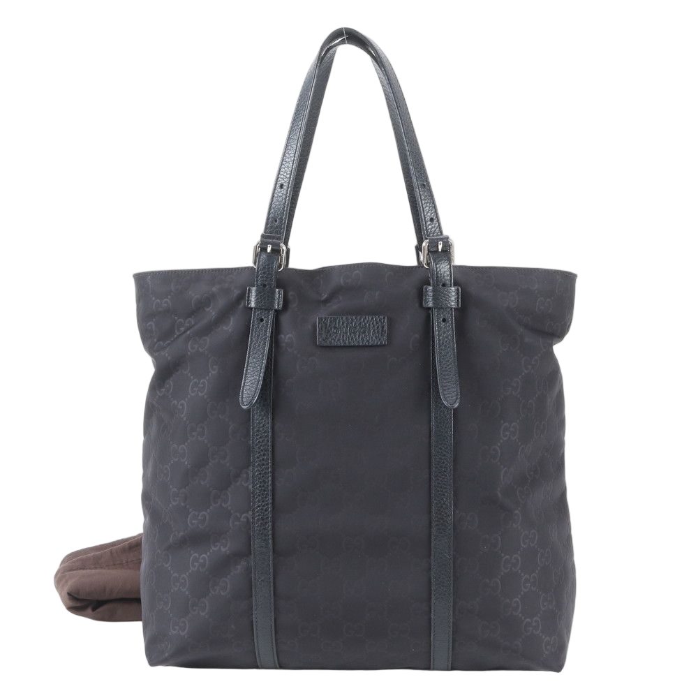 Gucci GG Nylon Leather Tote Shoulder Hand Black