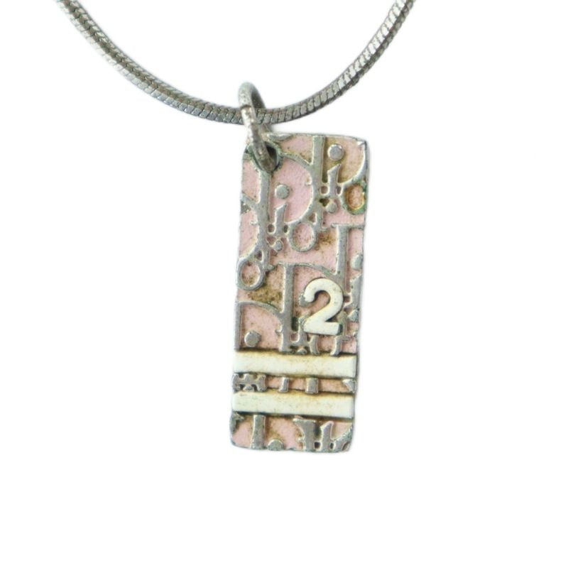 Christian Dior Necklace Accessories Pendant Logo Trotter Silver Pink GY11 — view 2