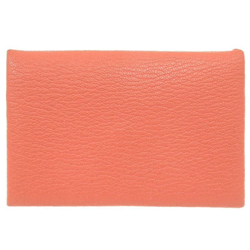 Hermes Calvi Chevre Flamingo Silver Hardware Coin Case Wallet 0783