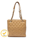 Chanel Chain Tote Petite Shopping PST Shoulder Bag Quilted Caviar Leather Gold