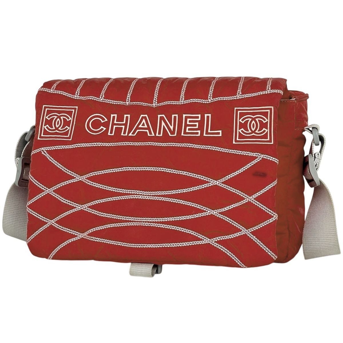 Chanel Sports Line Shoulder Bag CC Logo Nylon Red