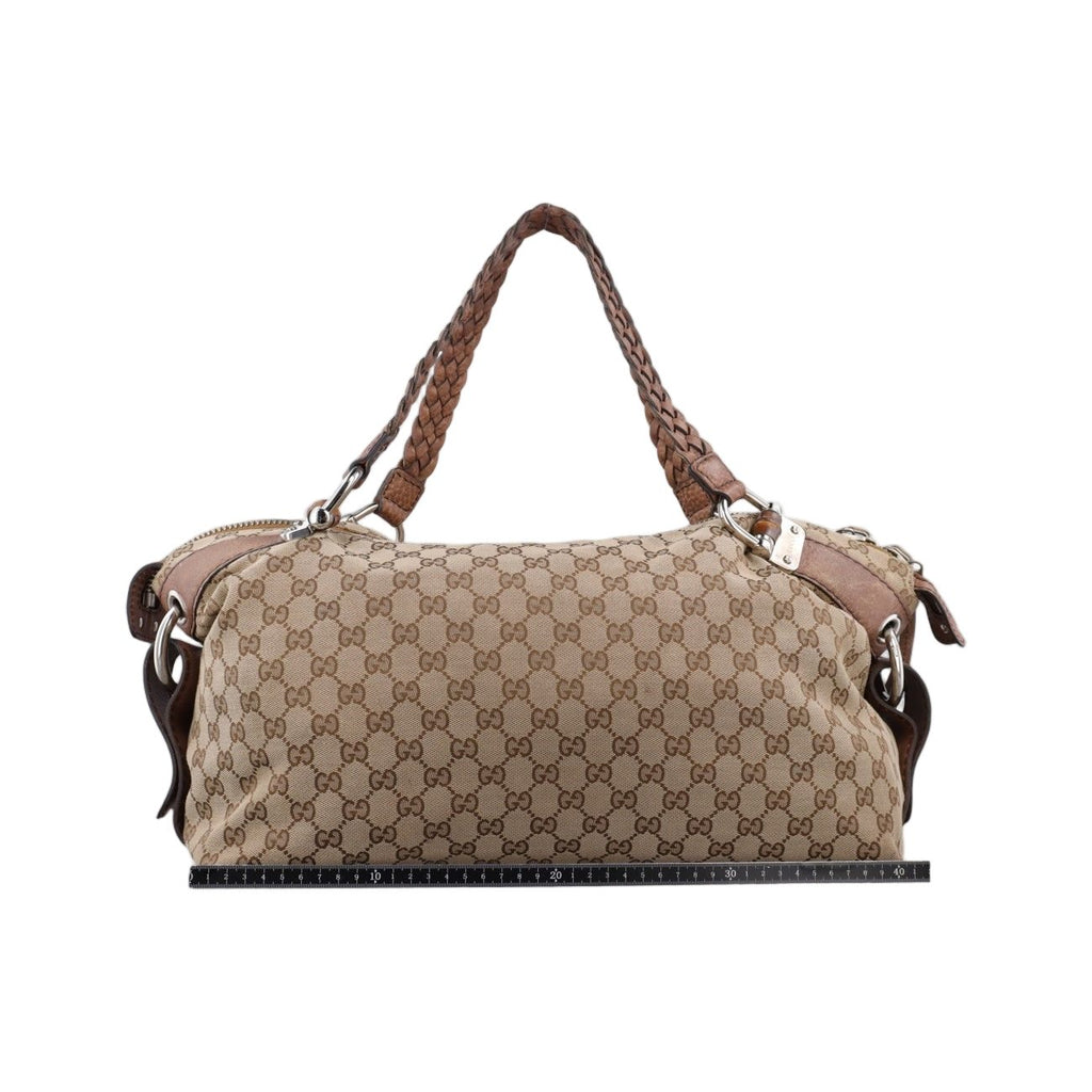 Gucci Bamboo Brown Canvas Leather Handbag — view 2