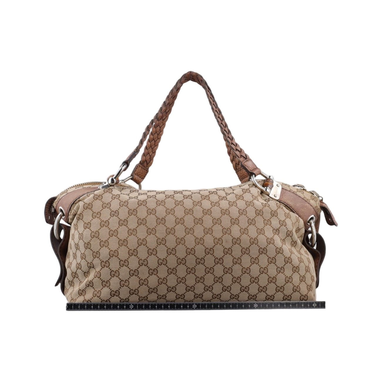 Gucci Bamboo Brown Canvas Leather Handbag — view 2