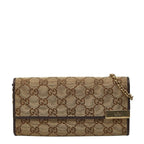 Gucci GG Canvas Chain Wallet Long Beige Brown