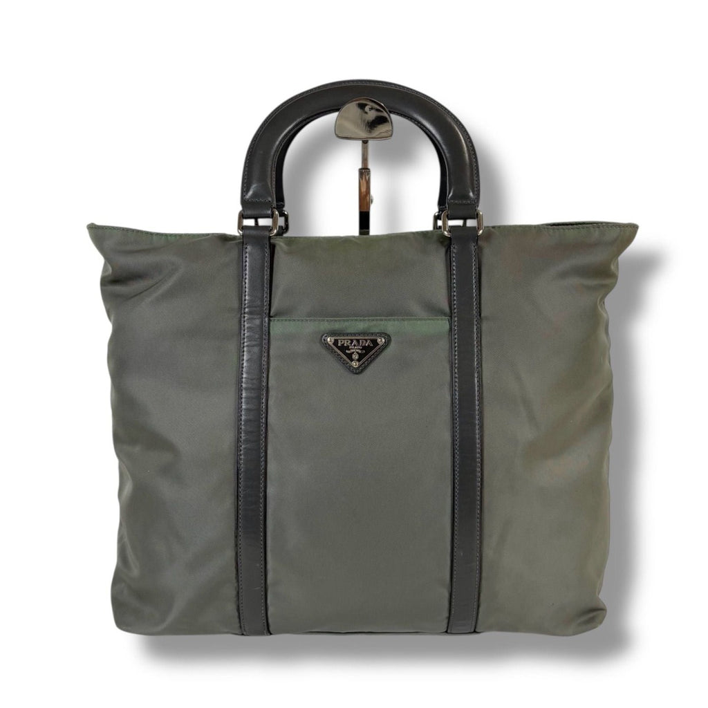 Prada 2-Way Tote Bag Tesuto Nylon Gray Khaki Triangle Logo — view 2