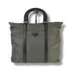 Prada 2-Way Tote Bag Tesuto Nylon Gray Khaki Triangle Logo — view 2