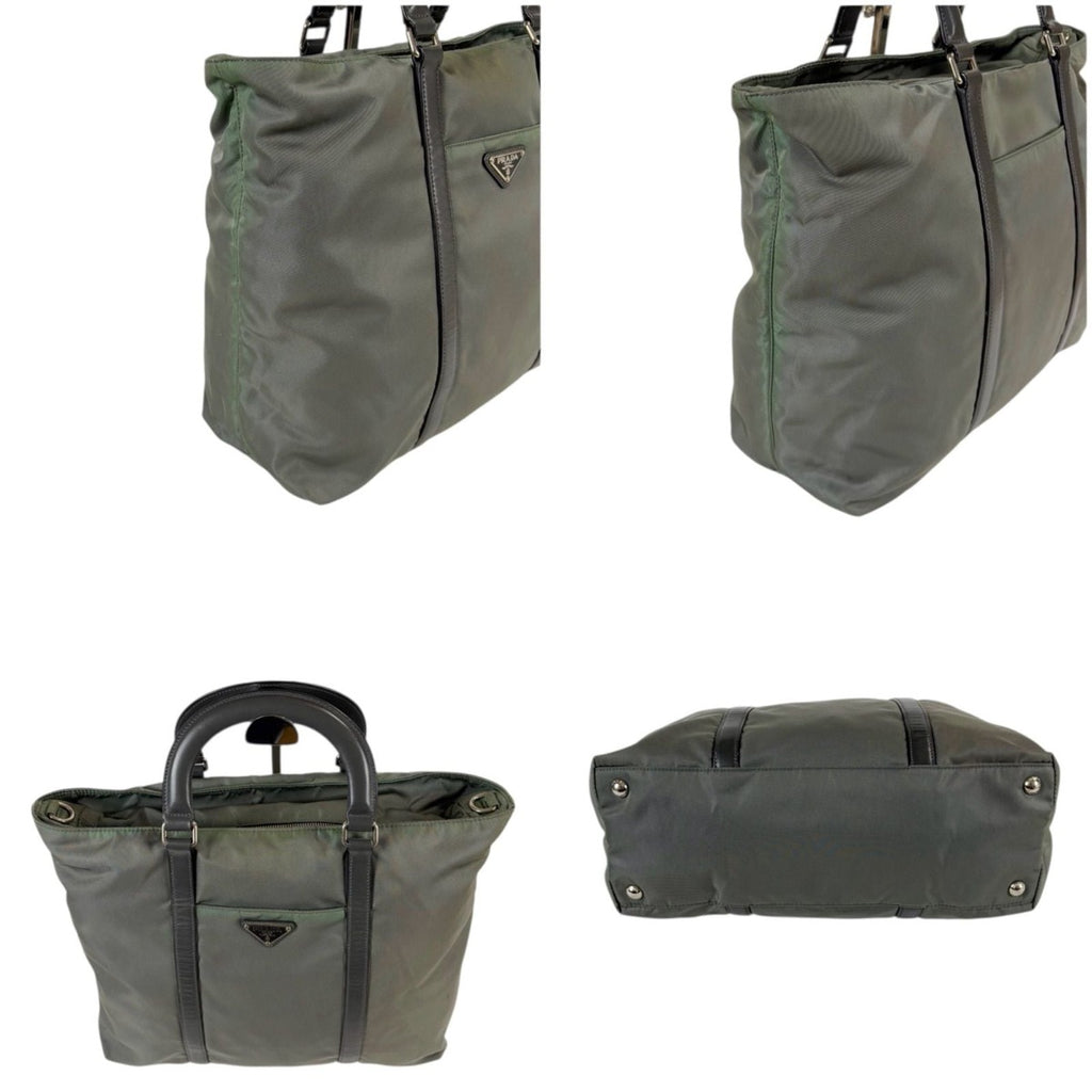 Prada 2-Way Tote Bag Tesuto Nylon Gray Khaki Triangle Logo — view 4