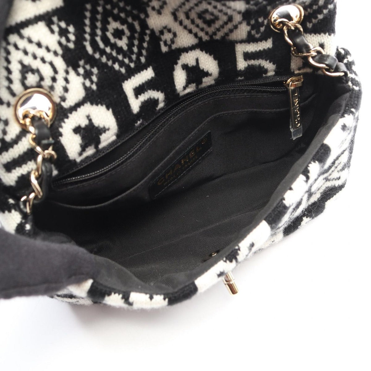 Chanel Shoulder Bag Coconage Black White Wool Small Flap Chain — view 3