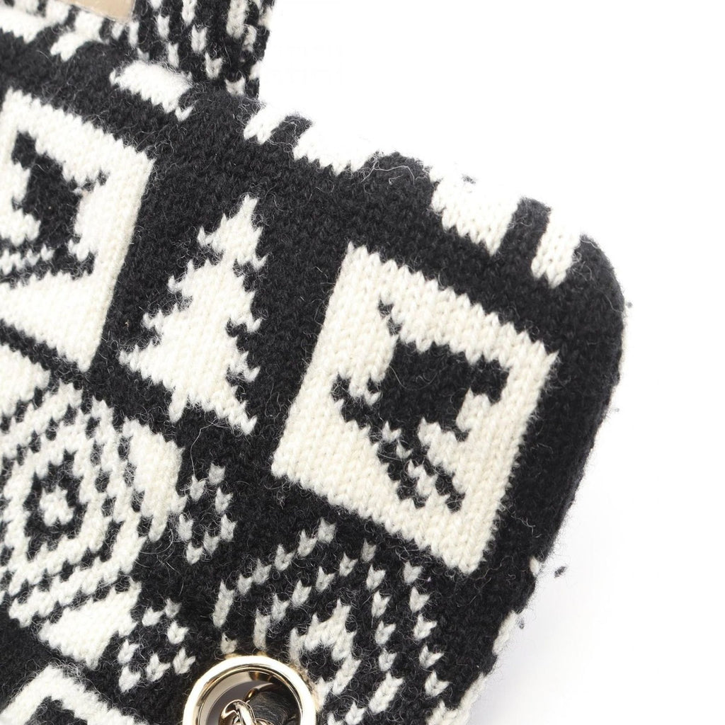 Chanel Shoulder Bag Coconage Black White Wool Small Flap Chain — view 7