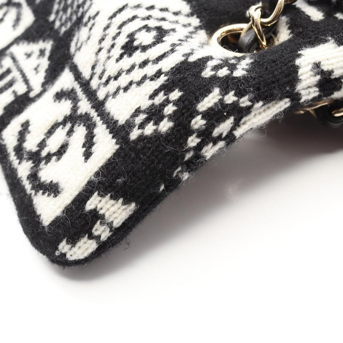 Chanel Shoulder Bag Coconage Black White Wool Small Flap Chain — view 8