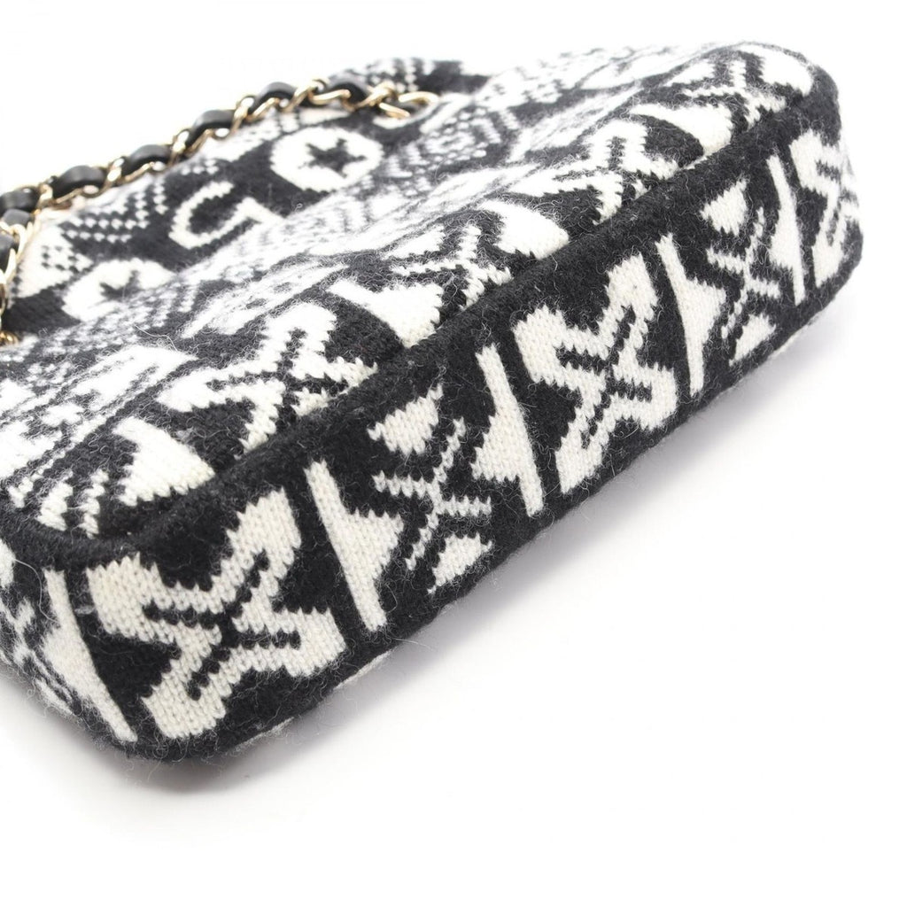 Chanel Shoulder Bag Coconage Black White Wool Small Flap Chain — view 9