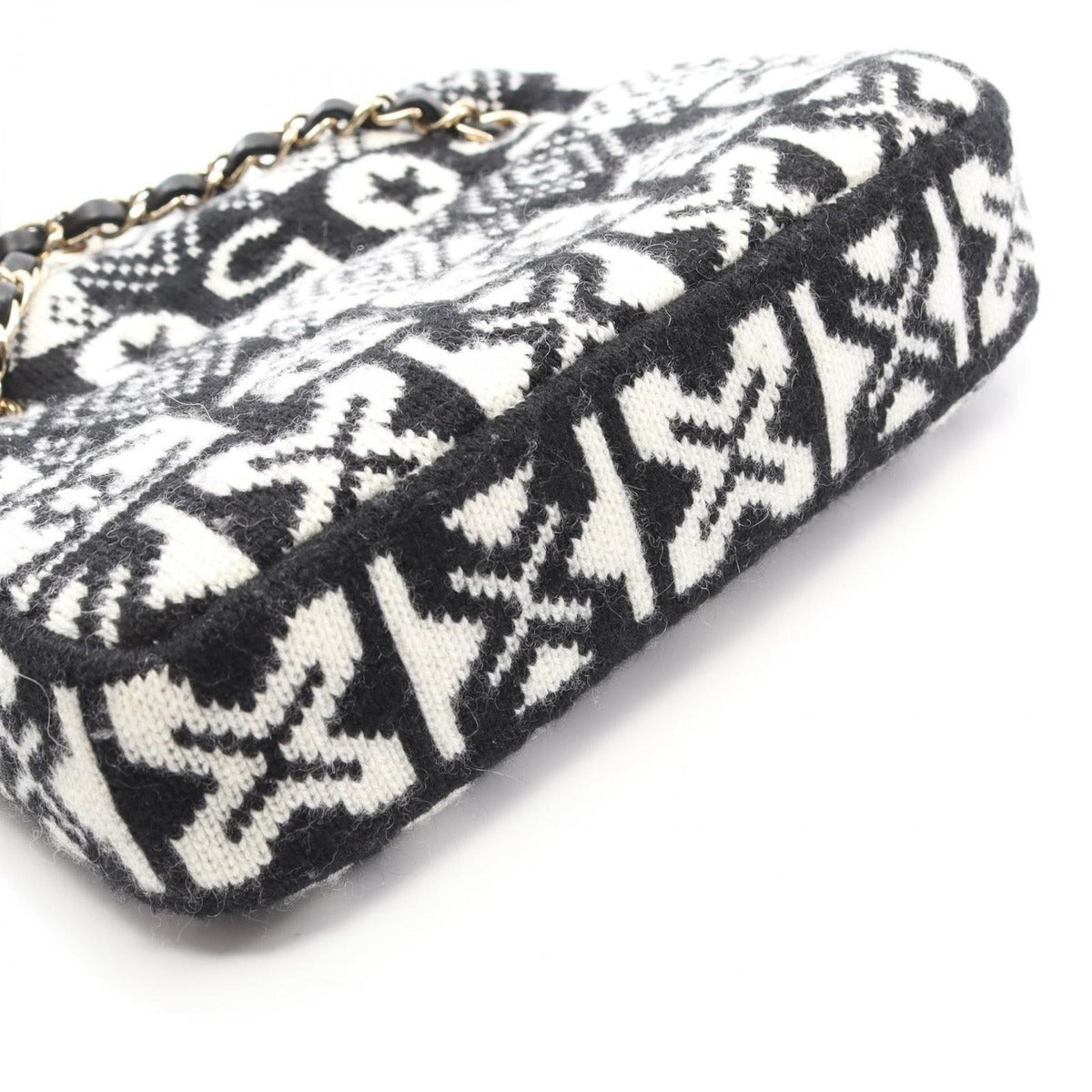 Chanel Shoulder Bag Coconage Black White Wool Small Flap Chain — view 9