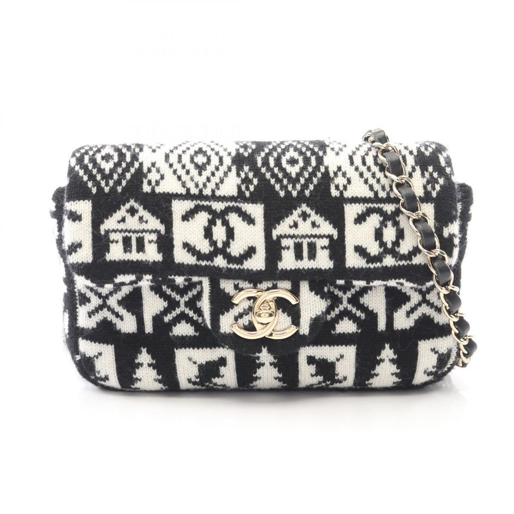 Chanel Shoulder Bag Coconage Black White Wool Small Flap Chain