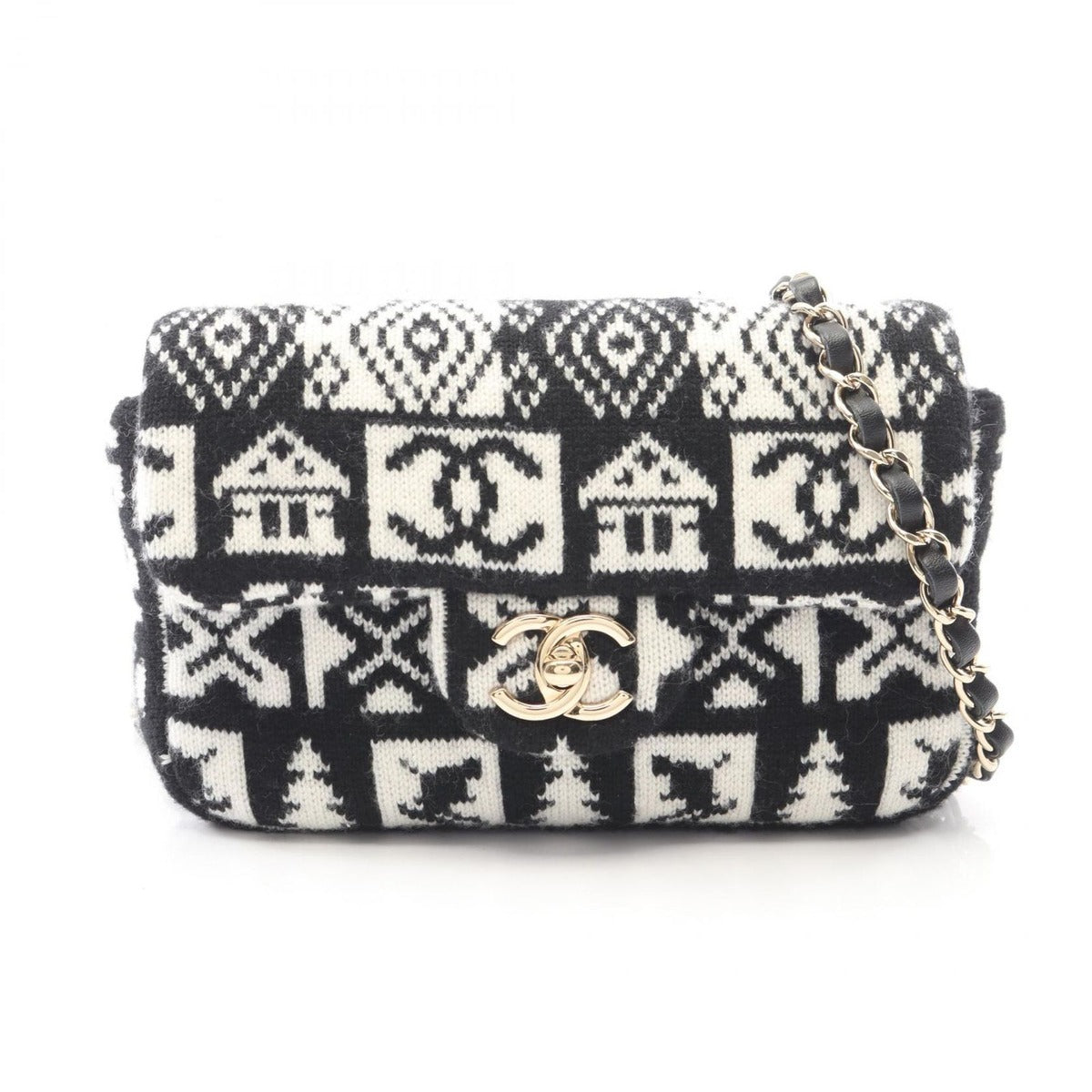 Chanel Shoulder Bag Coconage Black White Wool Small Flap Chain