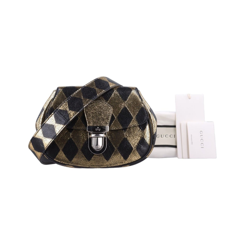 Gucci Metallic Crackle Gold Black Leather Handbag