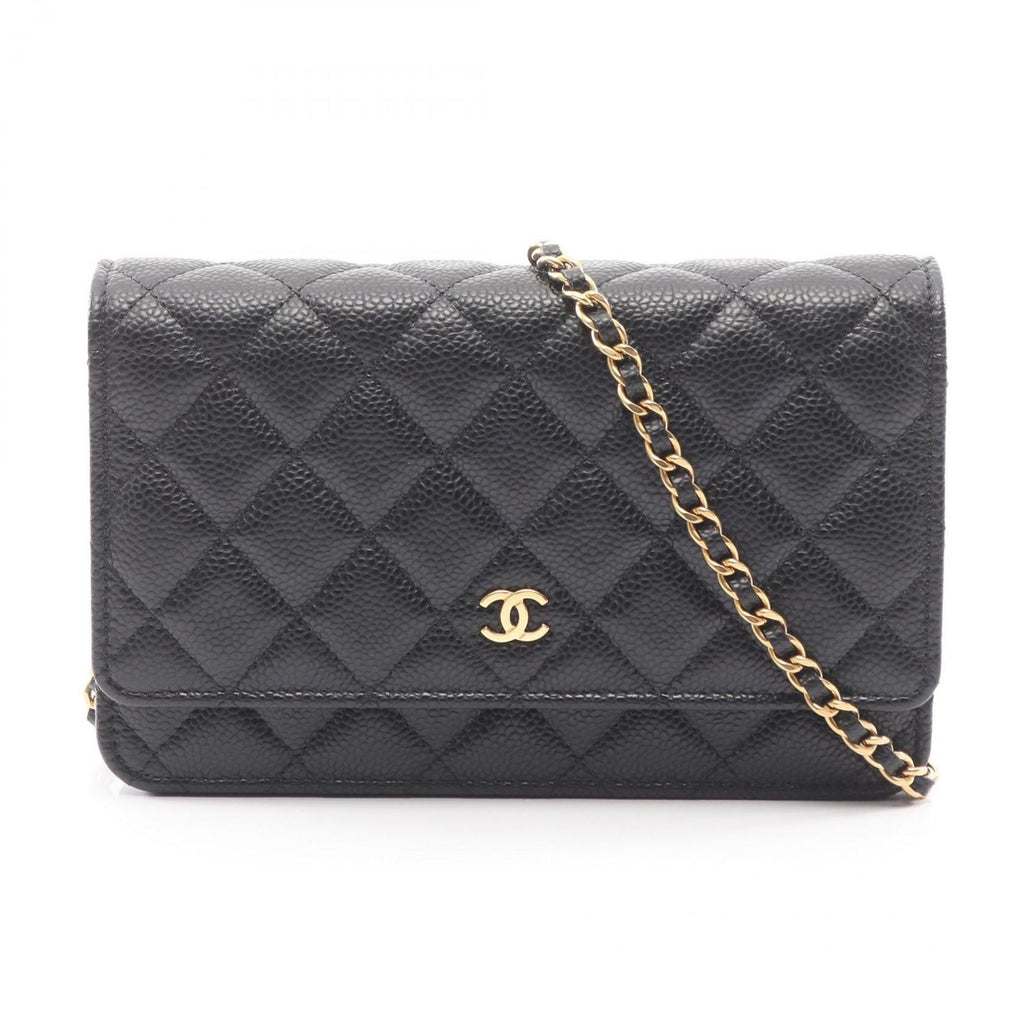 Chanel Shoulder Bag Quilted Black Leather Chain Wallet