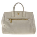 Prada Vitello Off White Ivory Gold Hardware Leather Tote Handbag