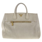 Prada Vitello Off White Ivory Gold Hardware Leather Tote Handbag