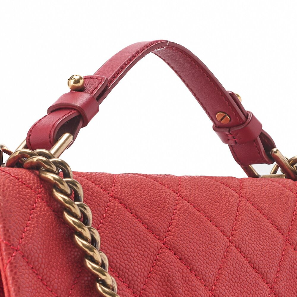 Chanel Chain Shoulder Bag Quilted Turnlock 2-Way Caviar Leather Red Gold Hardware — view 8
