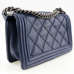 Chanel Boy Chain Shoulder Quilted Lambskin Navy Blue — view 3