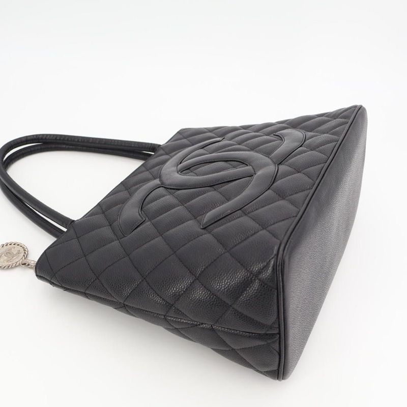 Chanel Medallion Tote Caviar Black Silver Hardware Bag — view 6