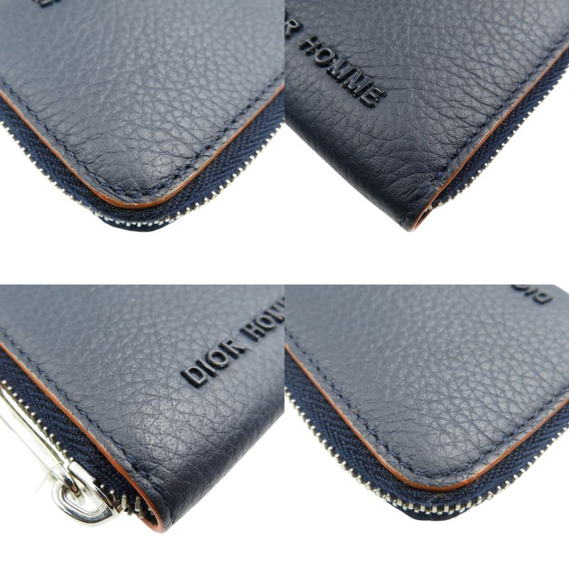 Dior Homme Leather Silver Hardware Navy Orange Round Zipper Coin Case 0559 — view 6