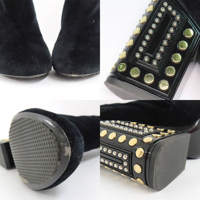 Louis Vuitton Century Line Ankle Boots Short Velvet Block Heel Studs — view 9