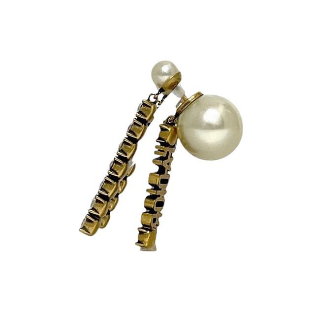 Dior Ja Earrings Gold GP Faux Pearl Rhinestone — view 5