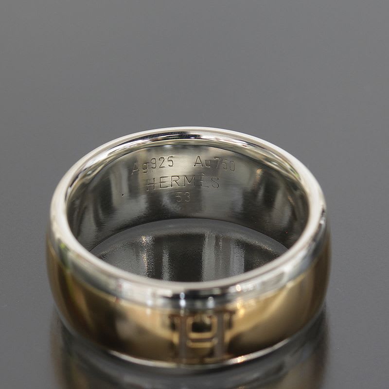 Hermes H Logo Ring No 12.5 SV 925 AU 750 Combi E1400 — view 5
