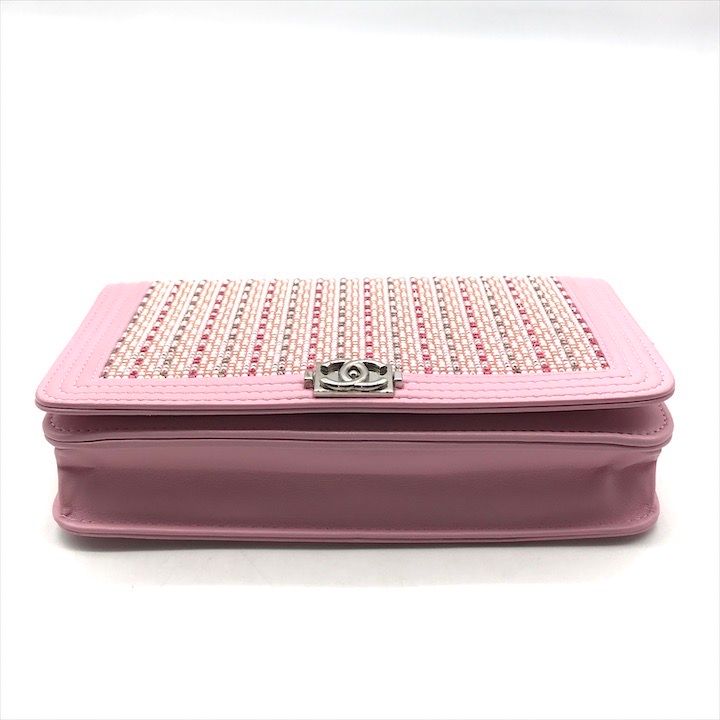 Chanel CC Logo Rhinestone Chain Wallet Shoulder Bag Pink — view 4