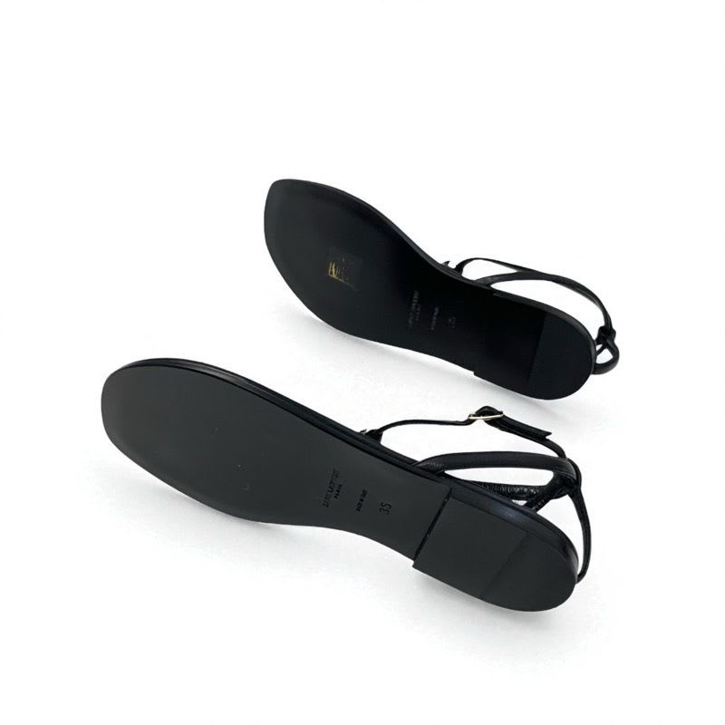 Saint Laurent Cassandra Sandals Shoes Leather Black Gold YSL Hardware Strap — view 6