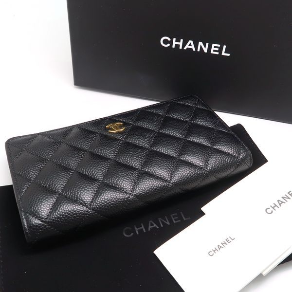 Chanel Bifold Long Wallet Caviar Leather Black Gold Hardware — view 2