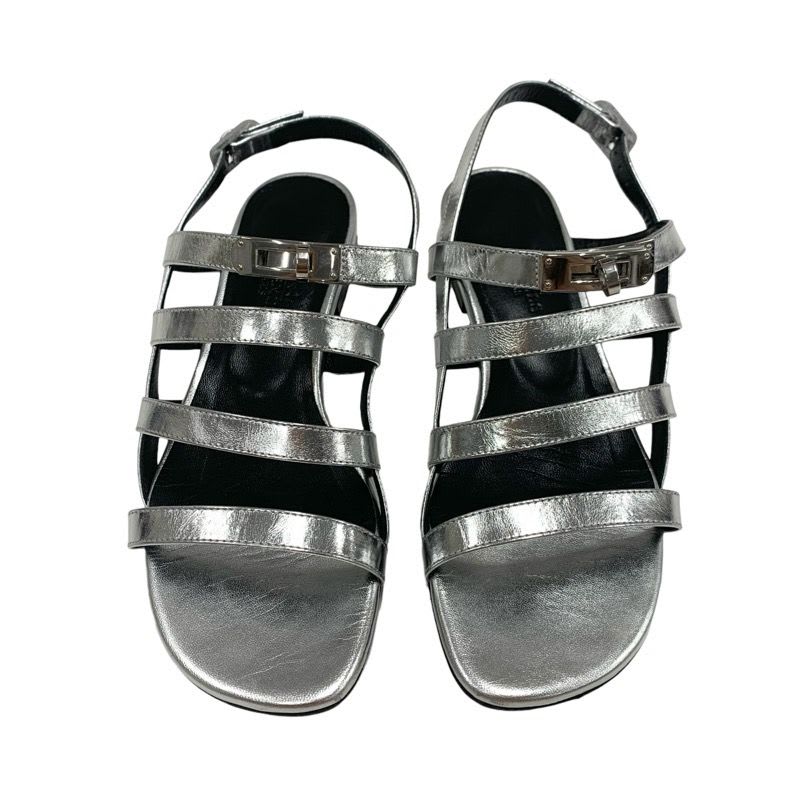 Hermes Transat Sandals Shoes Leather Silver Flat Kelly Hardware — view 2