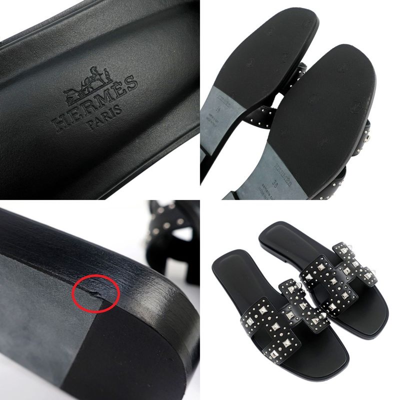 Hermes Oran Studded Sandals Size 38 Black Apparel Shoes — view 9