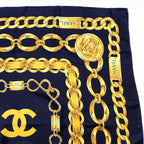 Chanel Chain Logo Scarf Large Silk 100% Navy — view 3
