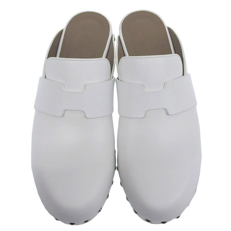 Hermes Karya Leather Sabo Sandals Mules 36 White — view 2