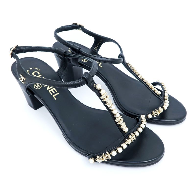Chanel Strap Sandals Black 37 1 2 C Coco Mark — view 4