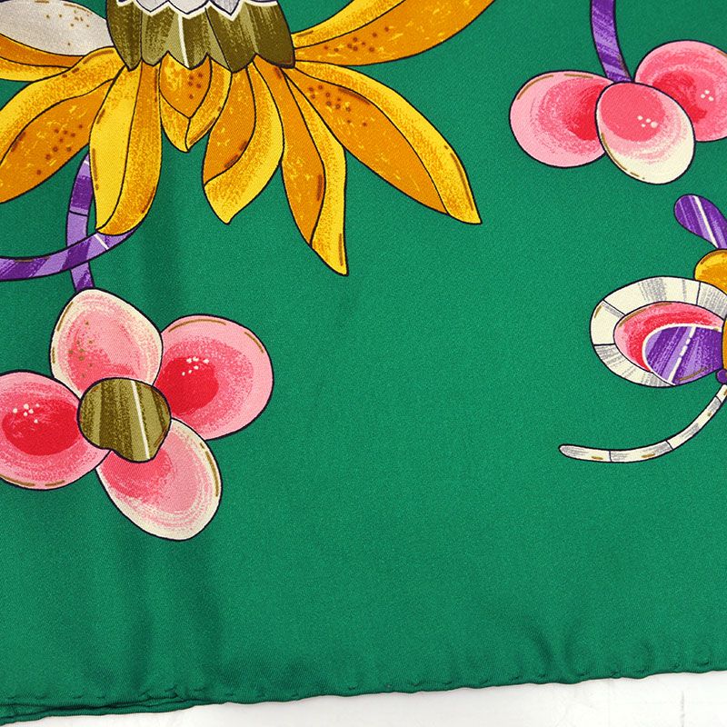 Chanel Silk Scarf Green Flower Floral Pattern Butterfly Coco Mark — view 3