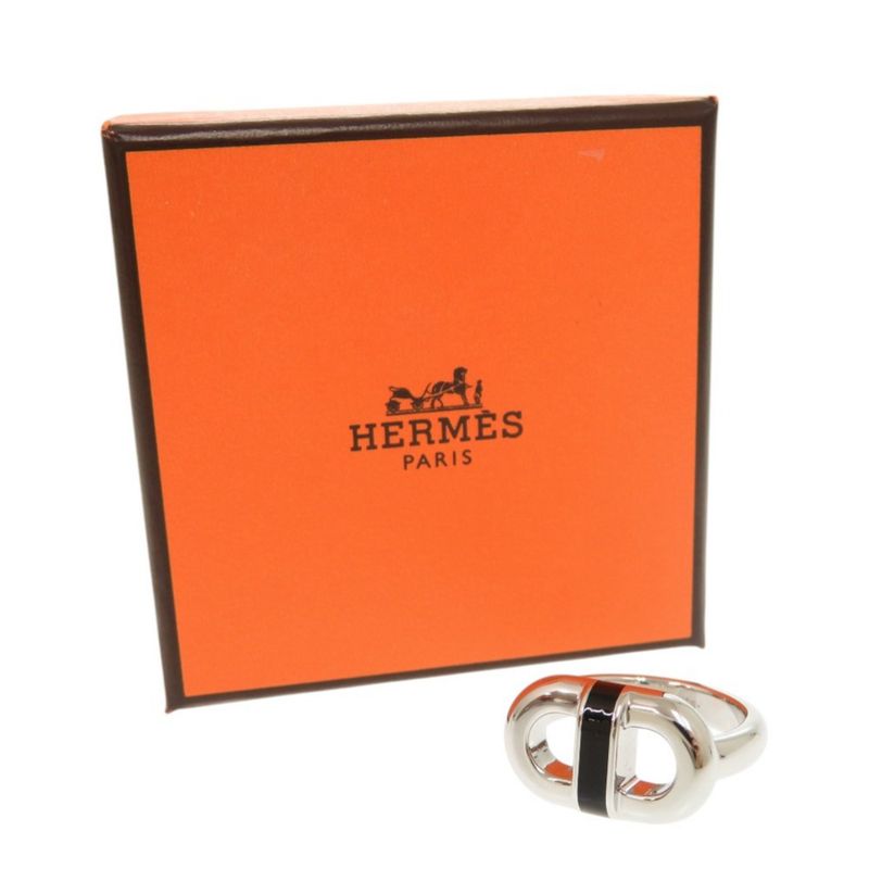 Hermes Myon Size T60 Metal Silver Black Ring 1082 — view 3