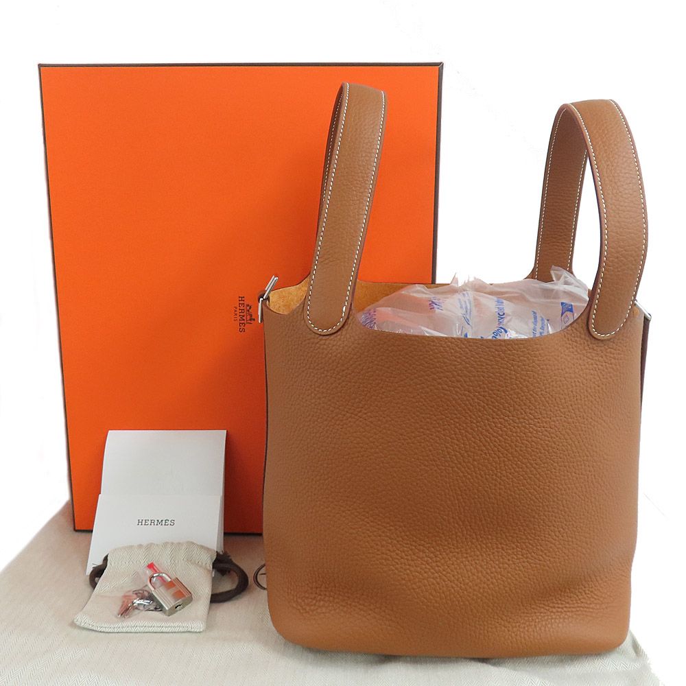 Hermes Picotin Lock MM Gold Taurillon Clemence Silver Hardware — view 9