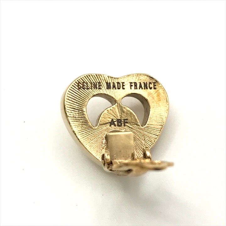 Celine Logo Heart Motif Pearl Earrings Gold — view 4